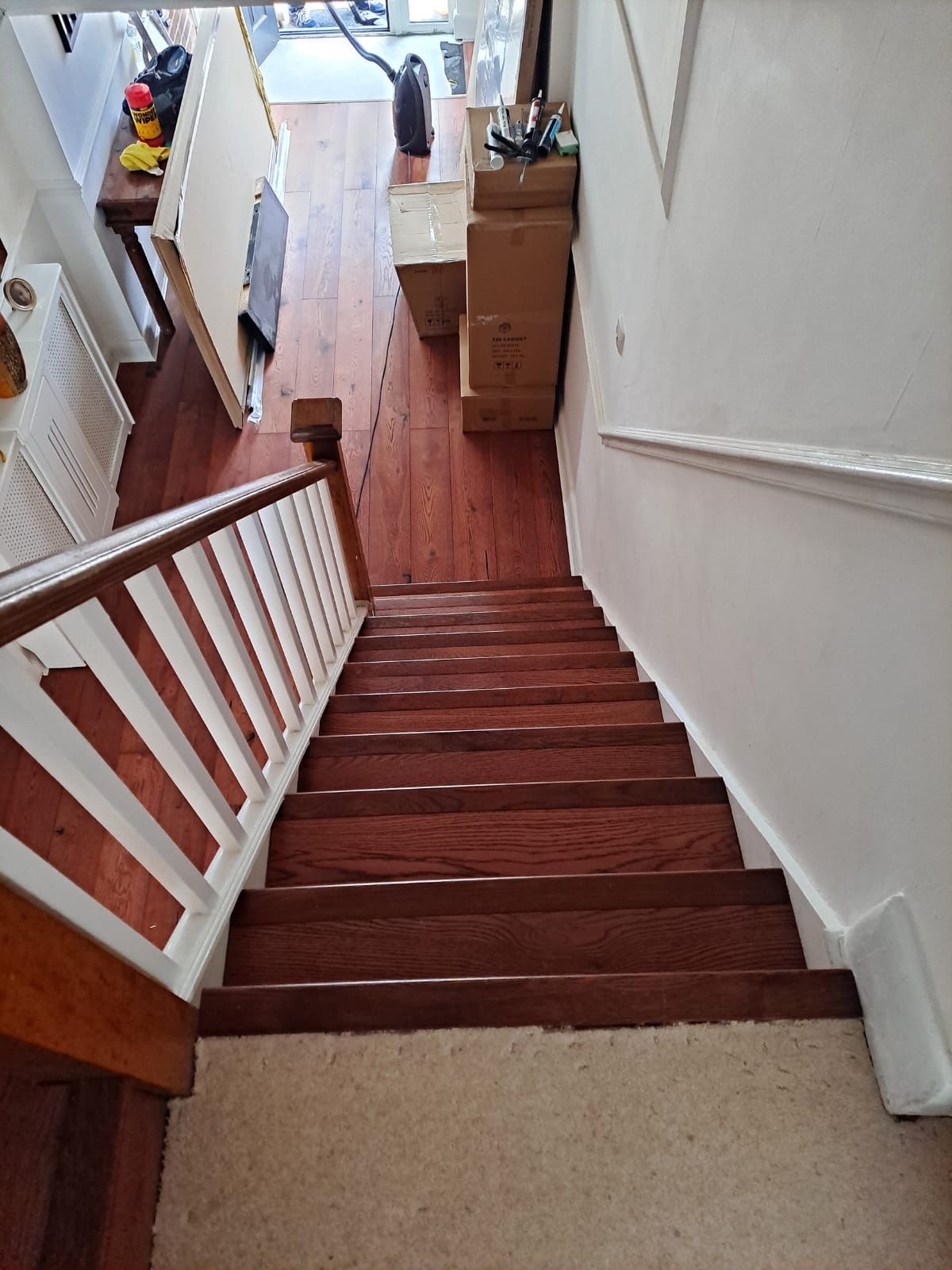 Oak staircase photographed from above.